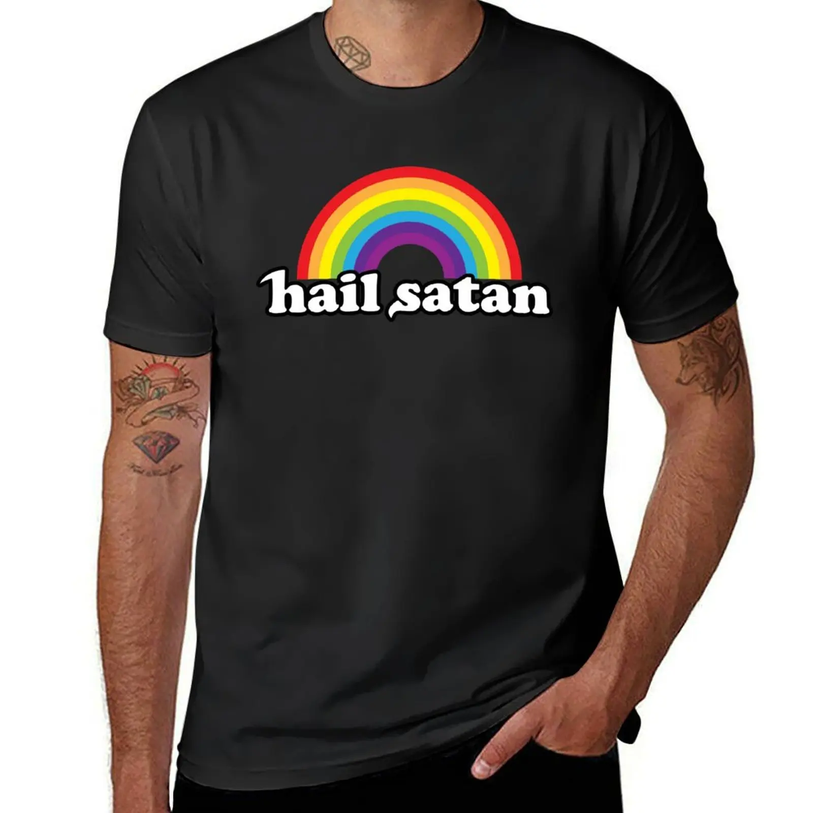 

Hail Satan Rainbow T-Shirt Aesthetic clothing Blouse T-shirts for men cotton