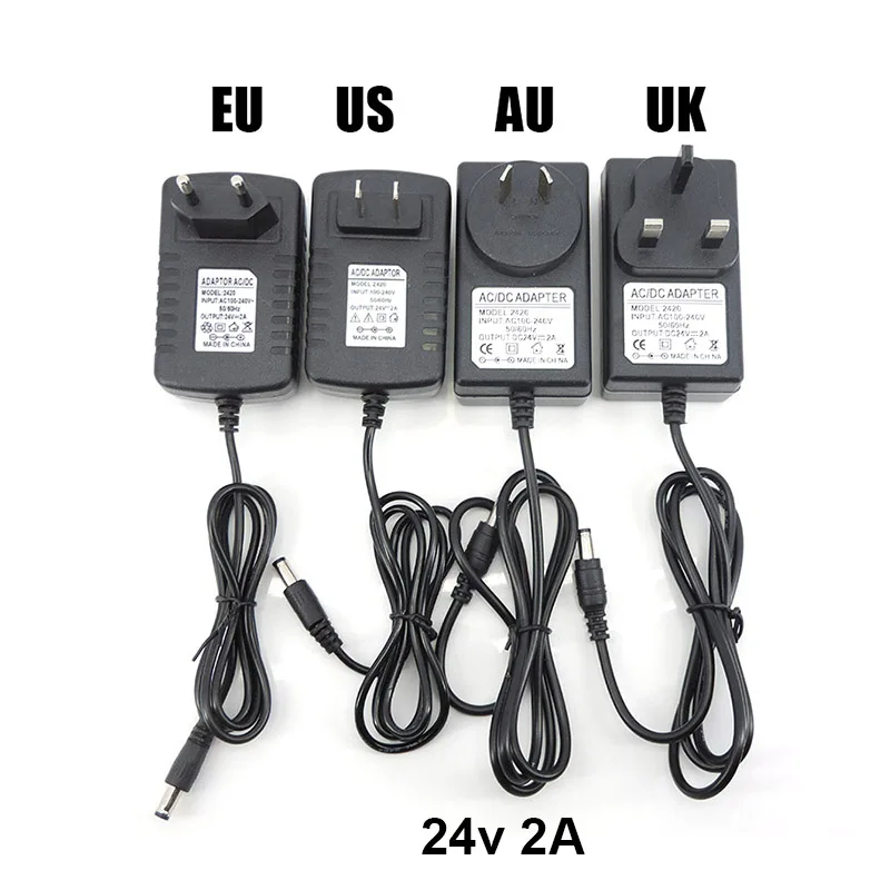 AC a DC 24V 24 voltios UE EE. UU. AU Reino Unido enchufe adaptador de fuente de alimentación 2A 2000ma transformador cargador para tira de luz LED UV LED secador de uñas