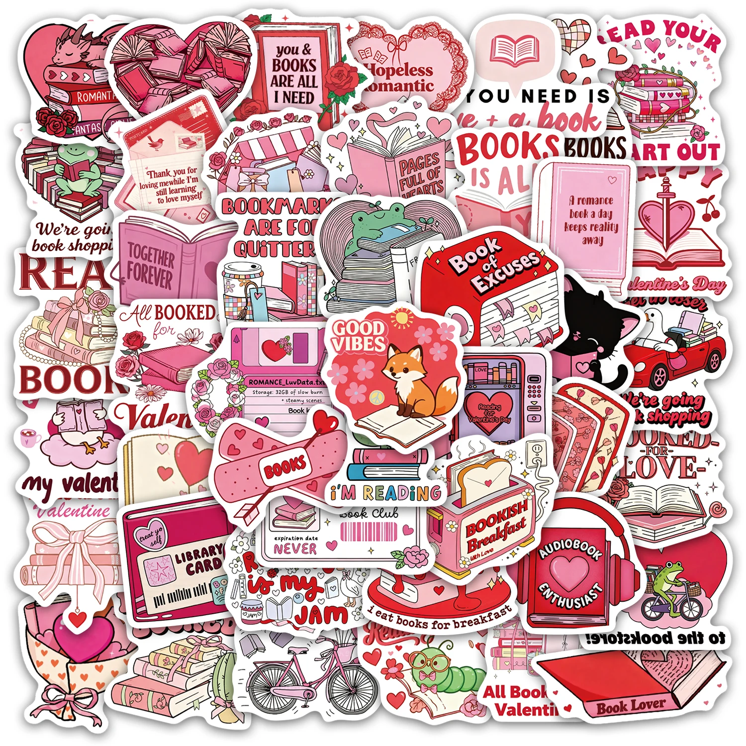 

50PCS Valentine's Day Bookish Stickers DIY Phone Cases Laptop Tablets Thermos Cups Toys Desktop Stickers