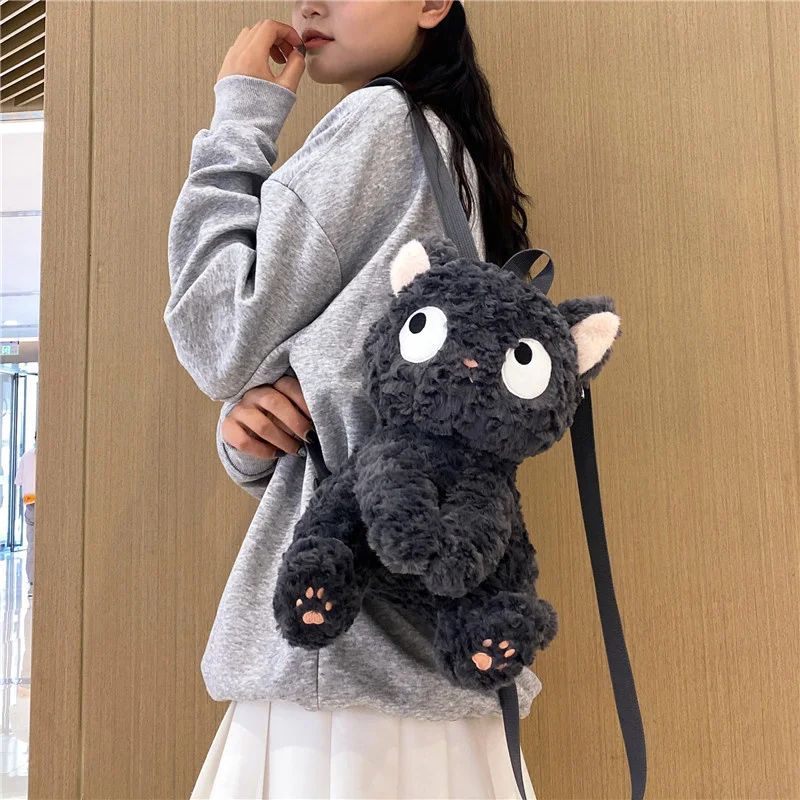 Mochilas De Pelúcia Boneca Gato Kawaii, Sacos Pequenos Design De Animais Bonitos, Zíper Casual Dos Desenhos Animados, Bolsas de Ombro para Crianças, Mochilas Cinzentas para Mulheres