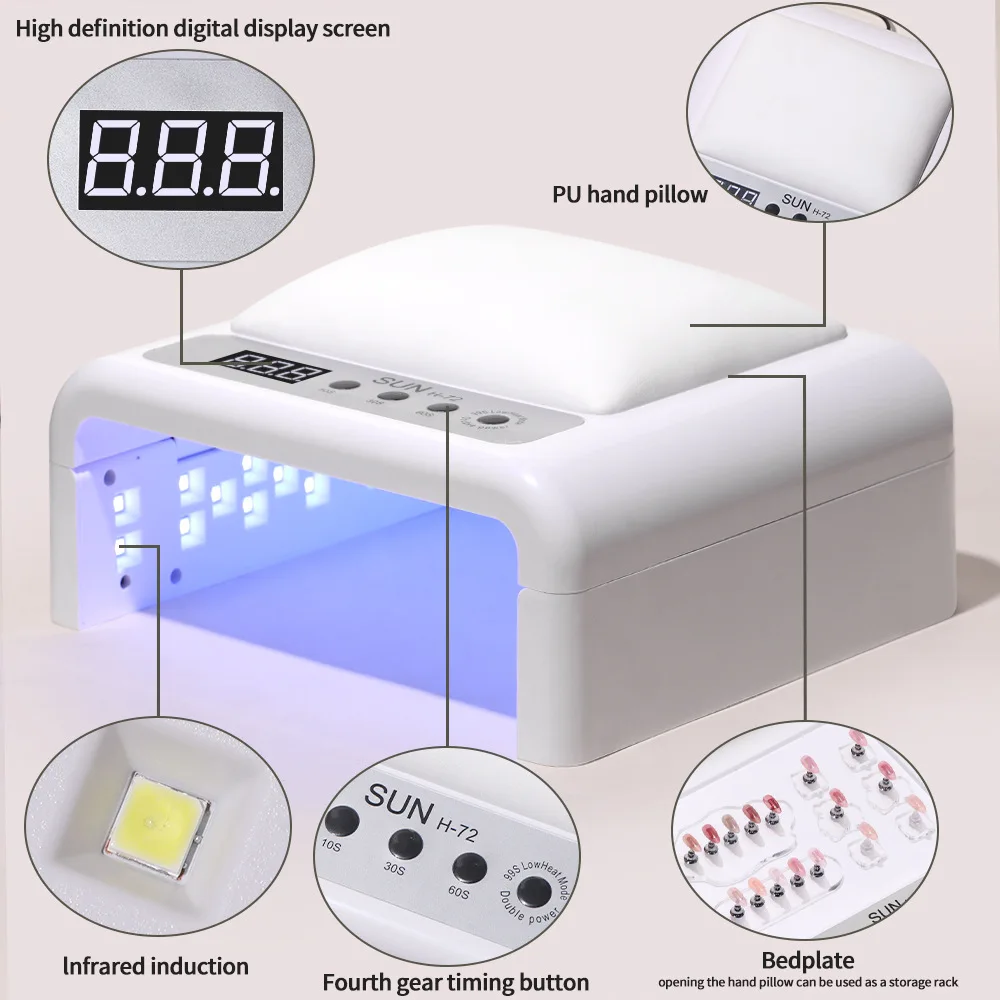 Foldable UV LED Nail Lamp and Nail Dryer with 72 LED Beads, High Power Fast Curing for Gel Nails