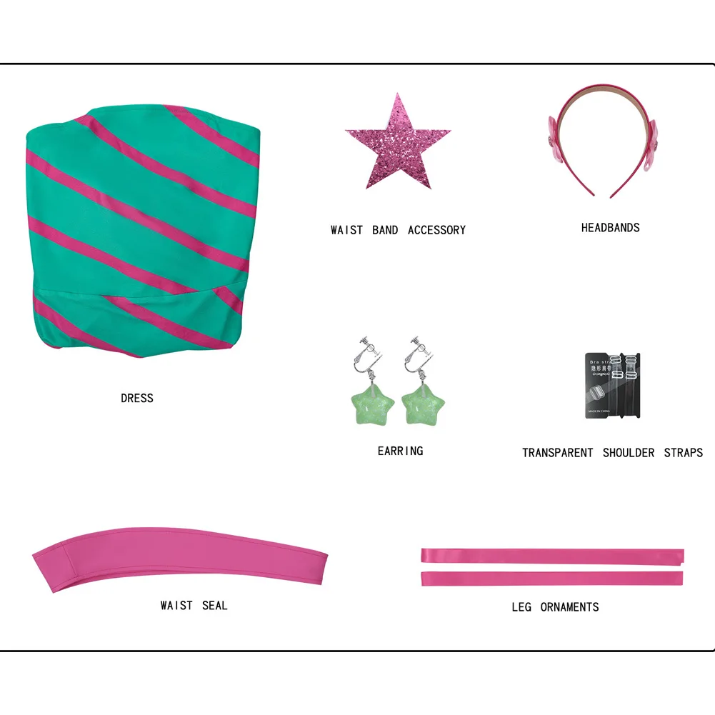 كارتون وينكس الموسم ستيلا تأثيري فستان أخضر أغطية الرأس أقراط ملابس النساء لعب الأدوار زي هالوين كرنفال حفلة البدلة