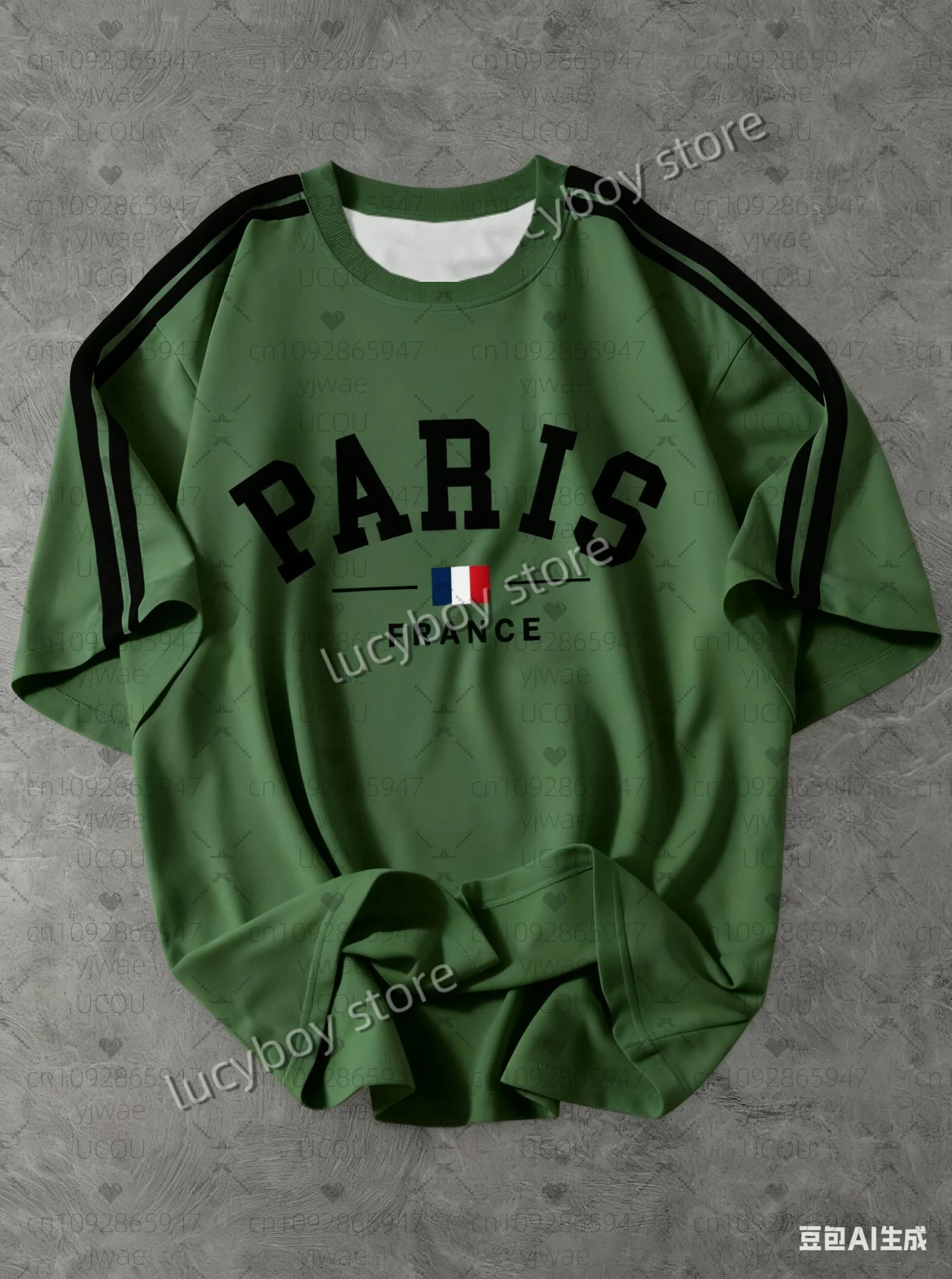 

2025 Men Sports Daily Mens T-Shirt Stripe Paris French Flag Print O-Neck Short-Sleeved Top Daily Street Men T-Shirt Men Clothing