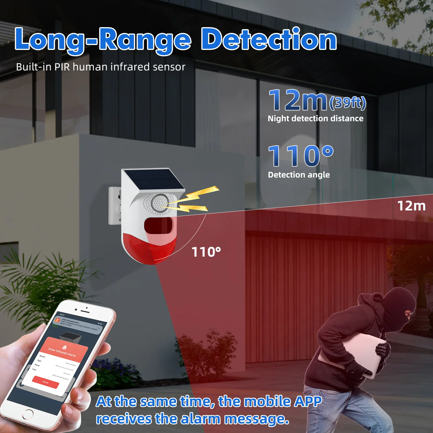 Multi-Function WiFi Tuya Outdoor Solar Energy Infrared Motion Sensor Alarm Doorway Farm Garden Night Security Siren Detector