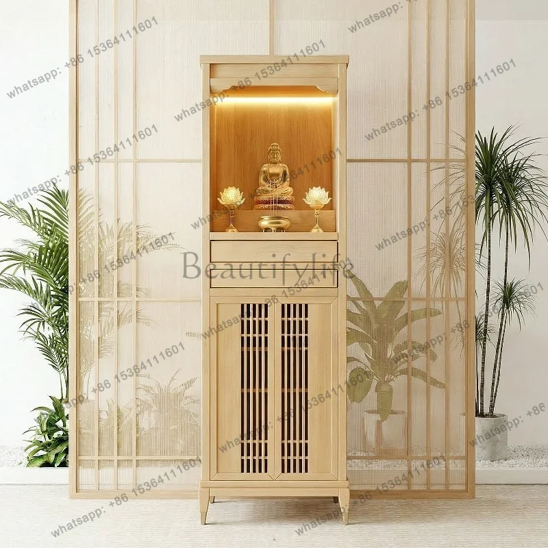 YJ New Chinese Household Standing Shrine Cabinet Home Altar For Guanyin Buddha Statue God of Wealth Worship Display Cabinet