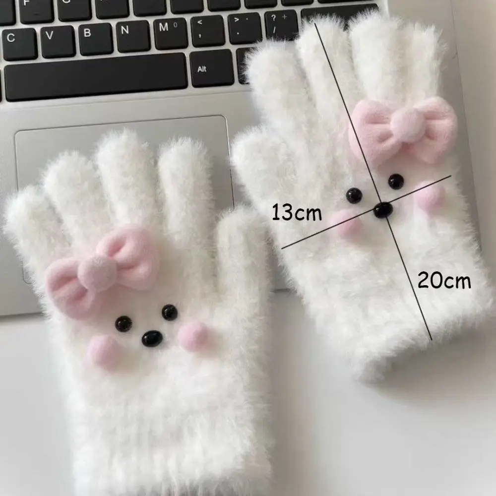 جديد المرجان المخملية المرجان المخملية قفازات Bowknot الكلب ختم قفازات دافئة دفئا الكرتون قفازات كاملة الأصابع الدراجات #6