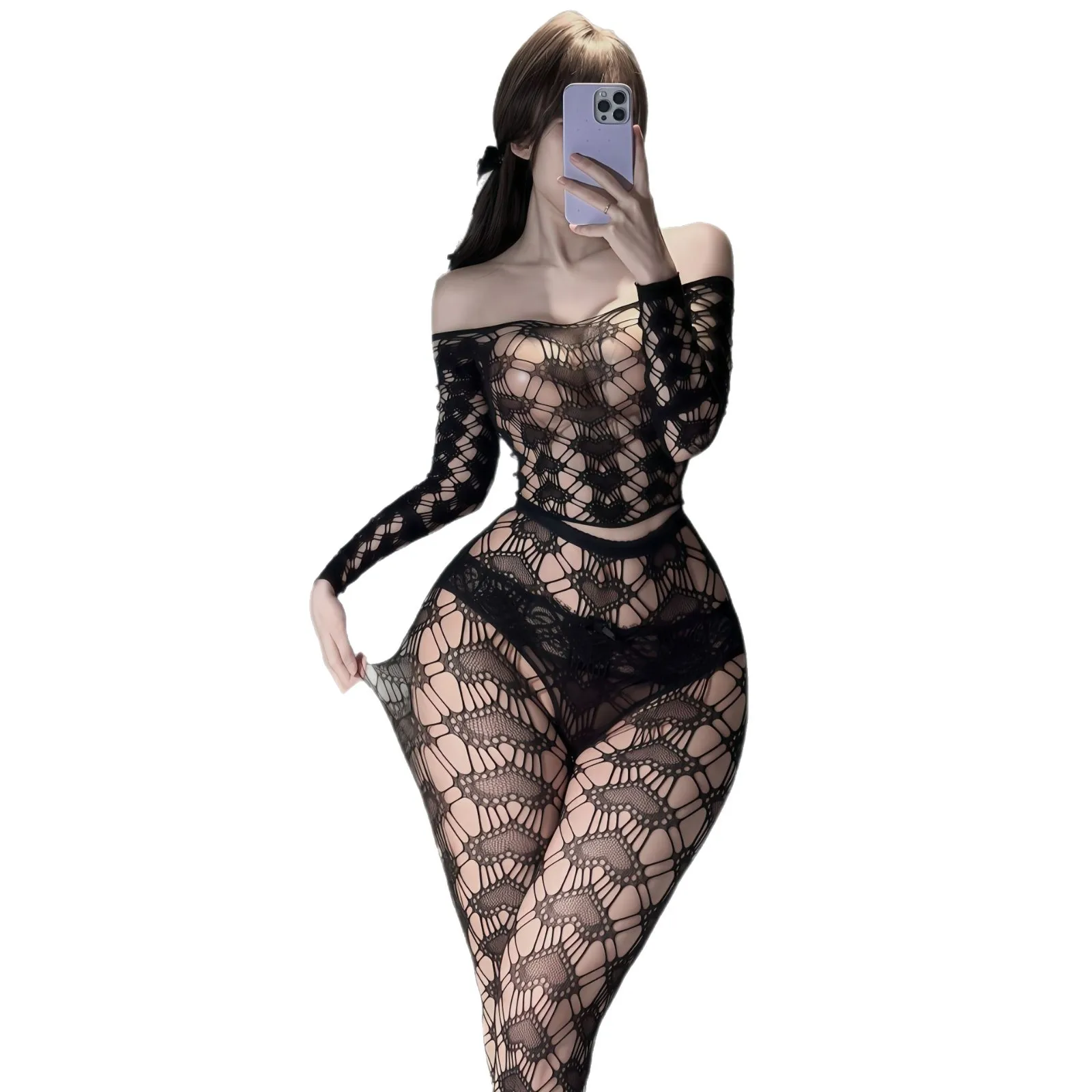 ملابس داخلية مثيرة بدون ظهر شبكية من شبكة صيد السمك ملابس داخلية نسائية ملابس نوم مفتوحة المنشعب ملابس داخلية مثيرة Lenceria الحسية mujer