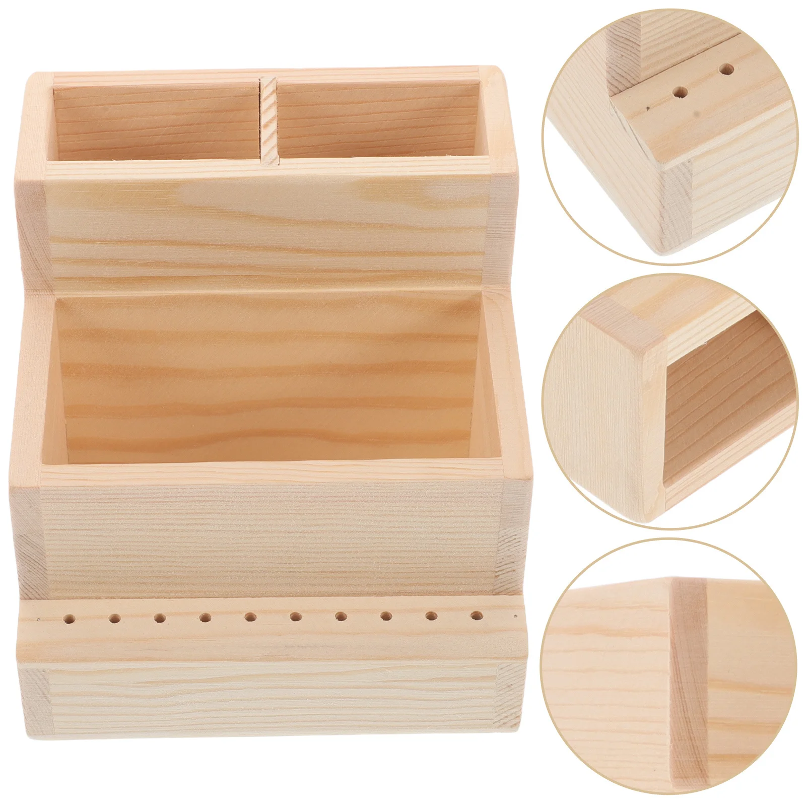 しっかりとした木製ネイル用品オーガナイザー、ブラシ、ビット、ポリッシュ用の複数のコンパートメント付き、ネイルドリルビットオーガナイザーケース