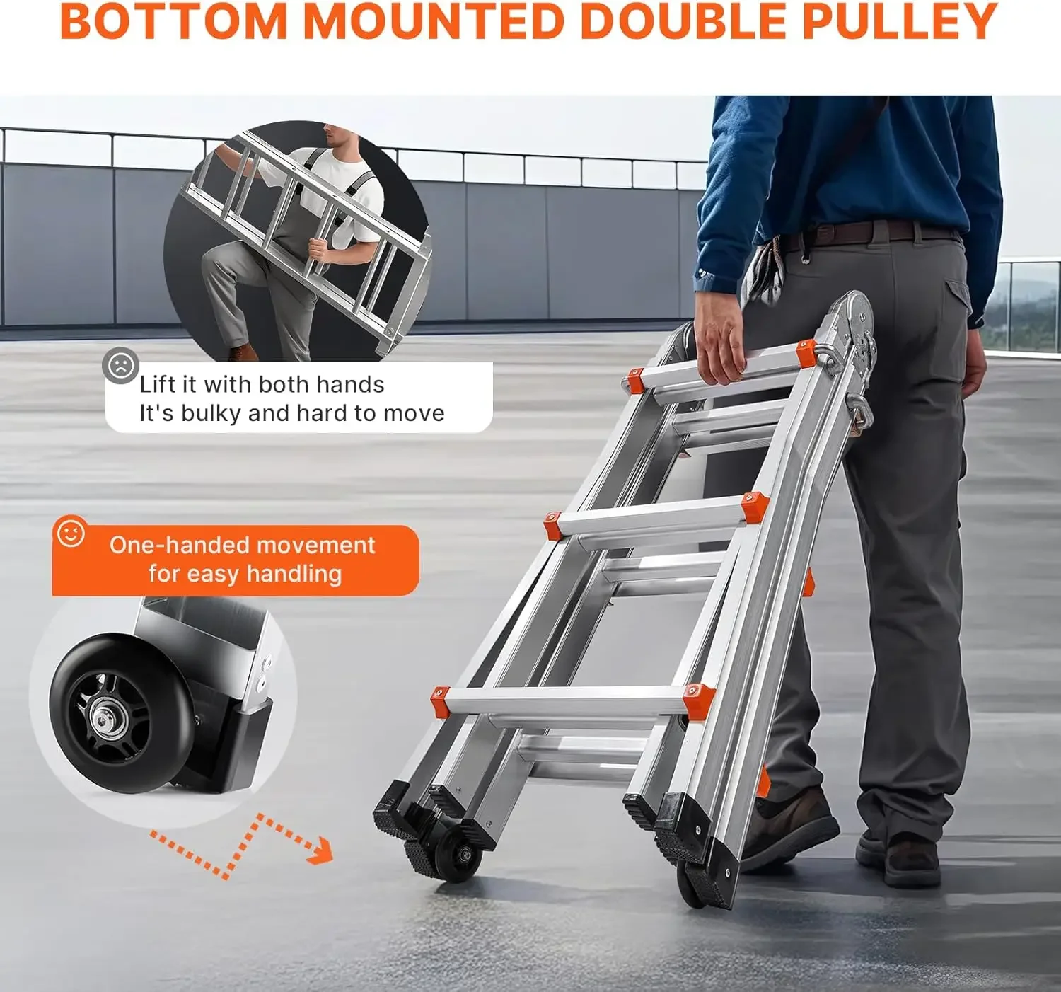 Telescoping Ladder A Frame, 10 FT Compact Aluminium Extension Ladder, Multi-Function Portable Collapsible RV Ladder, 330lb Load