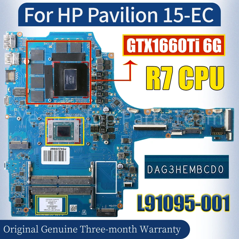 

DAG3HEMBCD0 для ноутбука HP Pavilion 15-EC, материнская плата L91095-001 R7 AMD CPU GTX1660TI 6G, материнская плата для ноутбука, 100% тестирование