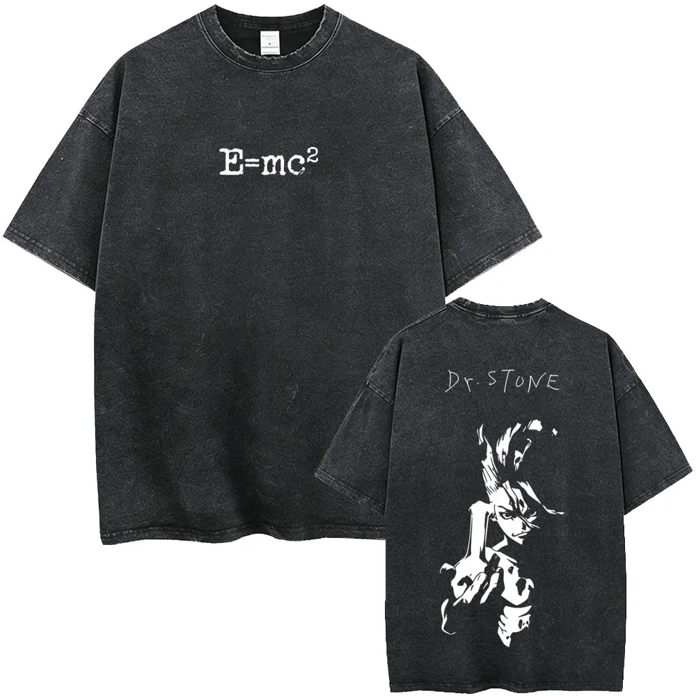 Washed Vintage Anime Dr. Stone Graphic T-shirt Manga Senku Ishigami Print T Shirts Men's Women Fashion Casual Oversized T-shirts