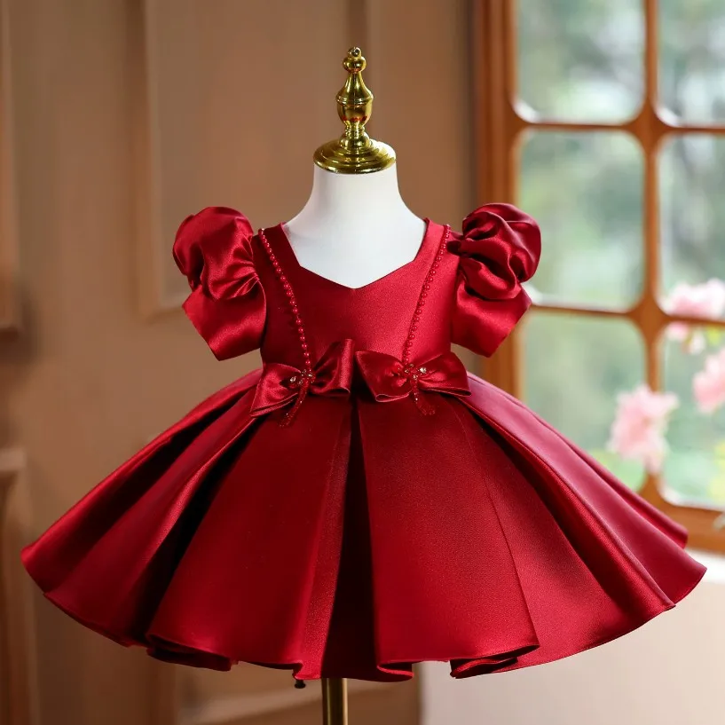 

New Girls Christmas Costume Host's Piano Performance Birthday Party Red Dresses For Girls A4843 Vestidos Bridesmaid Dresses