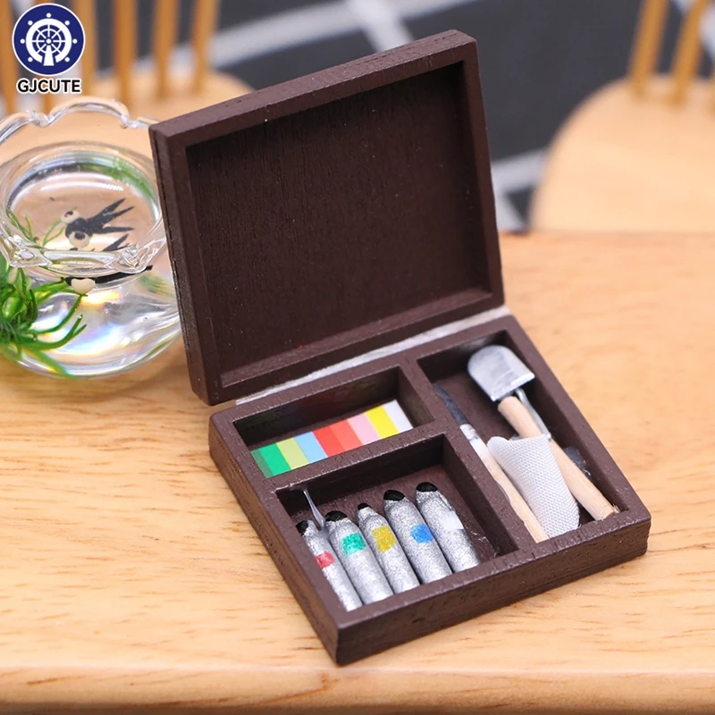 1set Dollhouse Mini Simulation Painting Paint Box Shooting Scene Props Miniature Tabletop Decoration Doll House Accessories