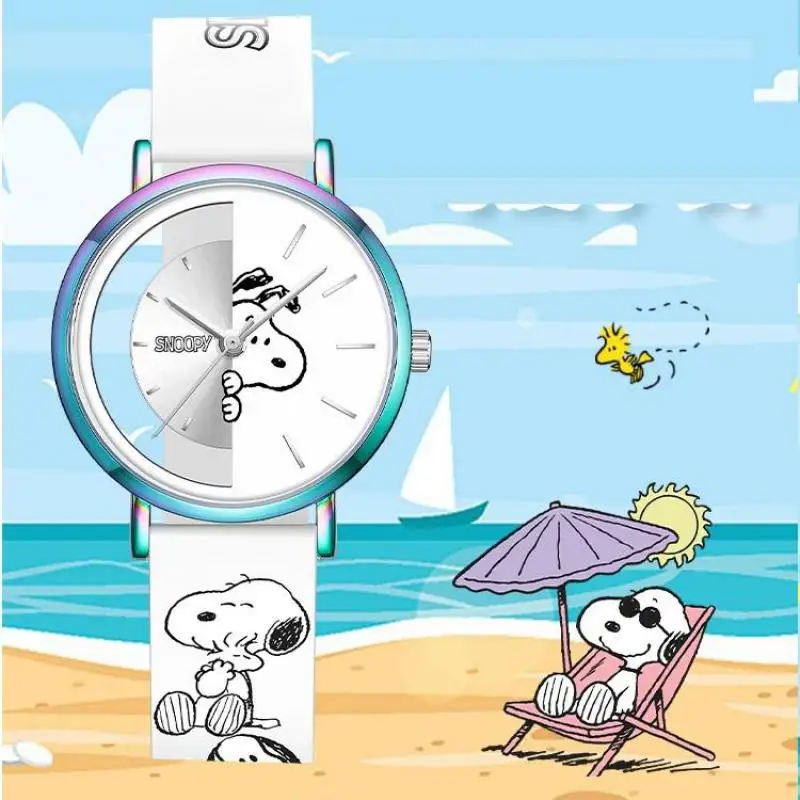 Snoopy Peanuts For Women Watch Hollow Skeleton Cartoon Dial Girl Quartz Wristwatch Silicone Graffiti Strap New Relogio Feminino