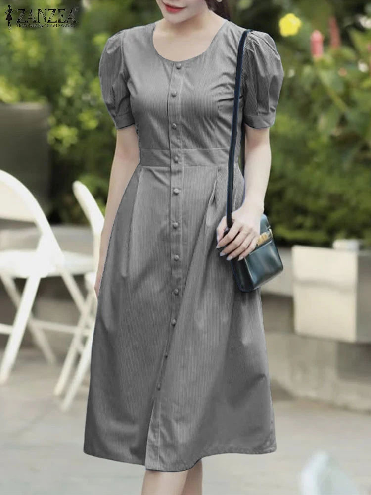 Casual Fashion Shirts Dress Women Loose Solid Color Office Sundress A-Line Short Sleeve Robe Button Vestido ZANZEA 2025