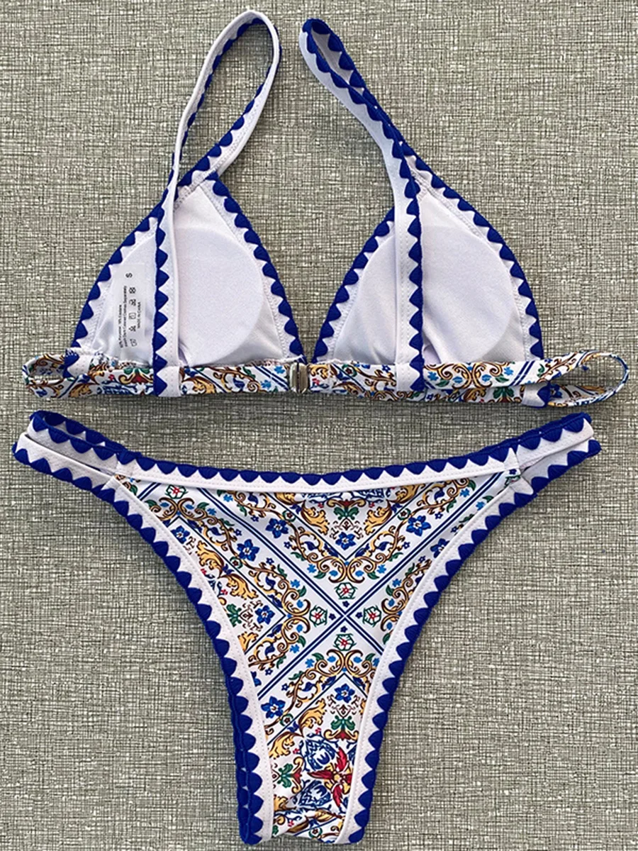 Bikini estampado Vintage para mujer, traje de baño de dos piezas femenino, conjunto de Bikini de corte alto, bañador Sexy, novedad de 2024