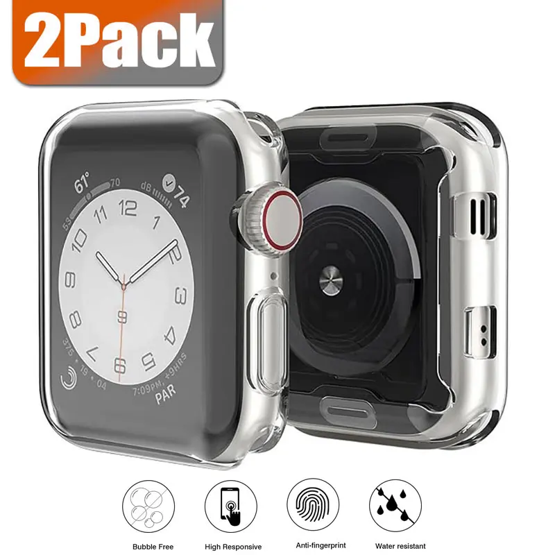 

2 PCS Clear TPU Case for Apple Watch Series 3 4 5 6 SE 7 8 9 10 11 Ultra 1 2 40 38 41 42 44 45 46 49 mm Screen Protector Cover