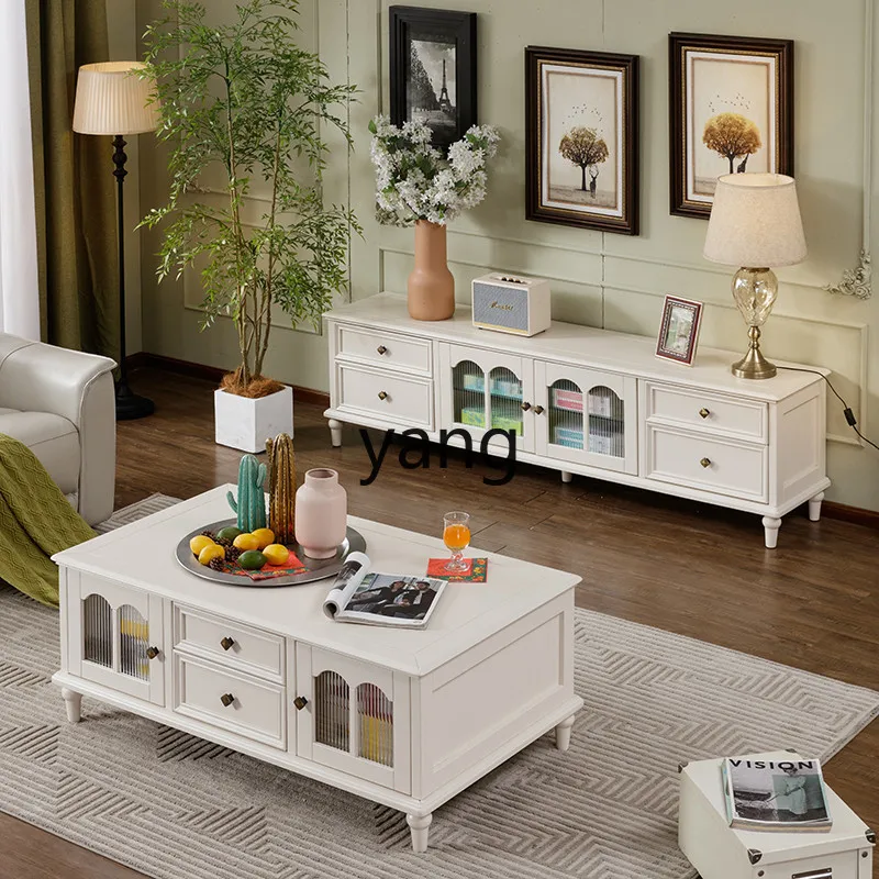 

LZR French Retro Old Style All Solid Wood TV Cabinet and Coffee Table Set