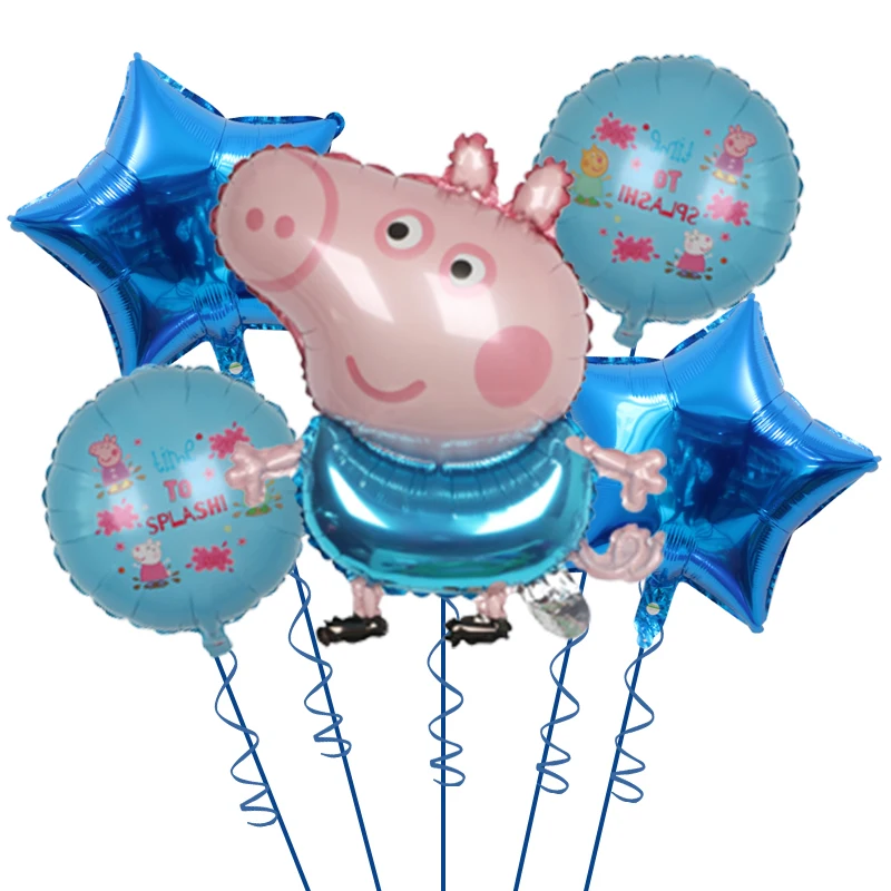 5PCS Cute Cartoon Peppa Pig Series Balloon Set Christmas Daddy Pig George Children Birthday Decor Aluminum Balloon Party Supply