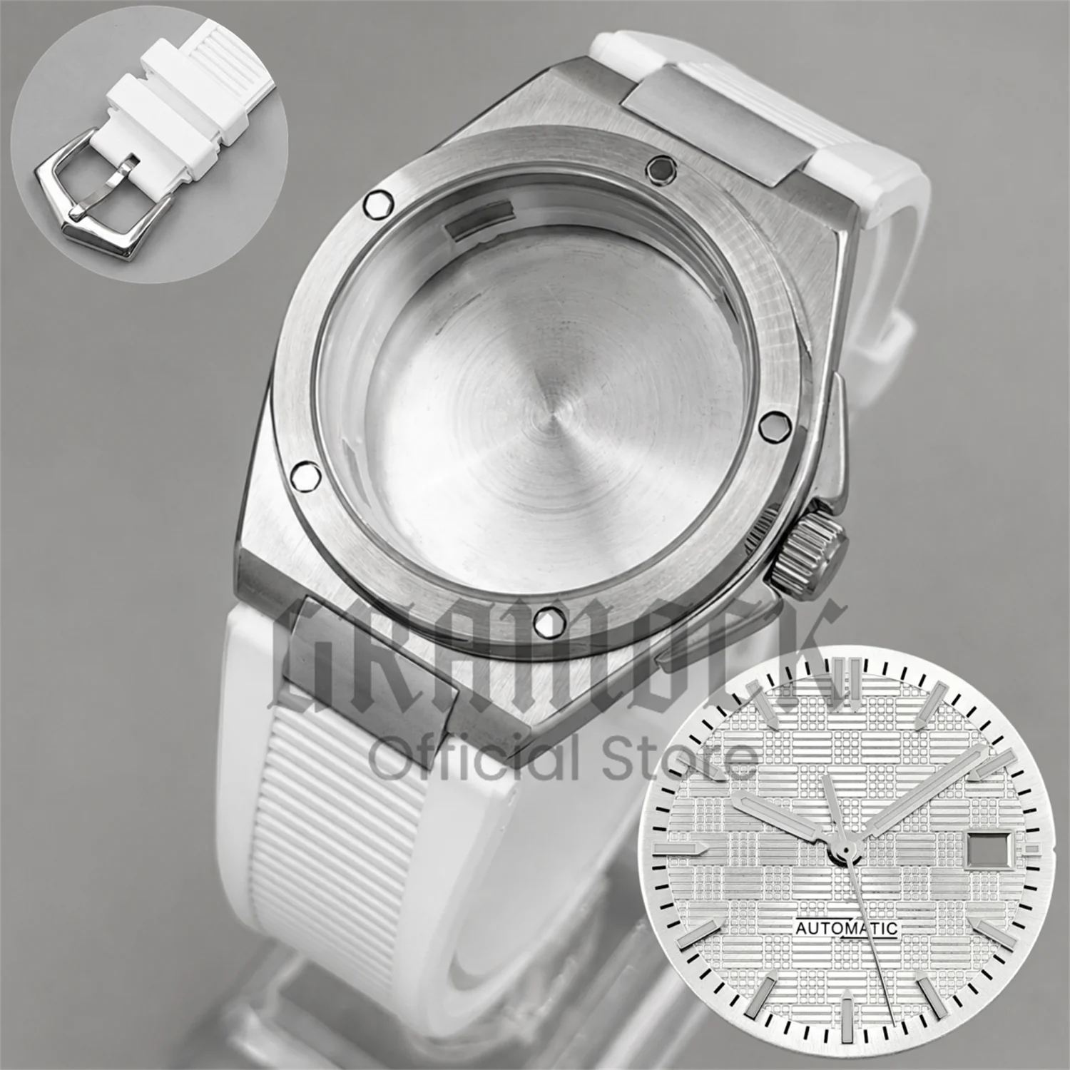 40mm Ingenieur Stainless Watch Case Rubber Bracelet+For NH35 NH36 31mm Engineer Watch Dial Hand Sets Mod Replacement Watch Parts