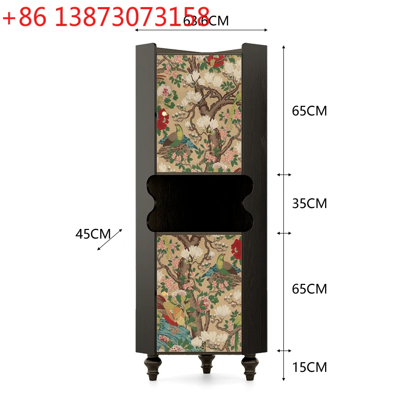 

Угловой шкаф в французском средневековом стиле с китайскими цветочными и птичьими мотивами, треугольный шкаф для хранения из массива дерева для гостиной, прихожей