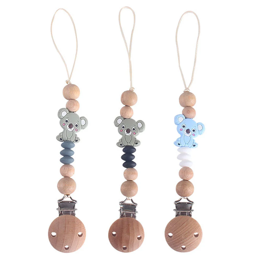 3 Pcs Pacifier Clip Bear Silicone Anti-out Chain Teething Toy Holder Teether Infant Soother Straps Ring Gel