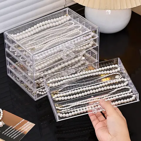 Caja de almacenamiento de collares transparente, bandeja de joyería, vitrina de collares, cajón de almacenamiento de joyería adecuado para mujer, 1 ud.