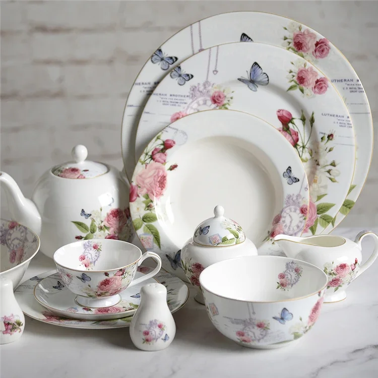 

Export ceramics, bone china, decals, tableware, plates, coffee cups, saucers, soup plates, Western food, 8 inches, 10 inches