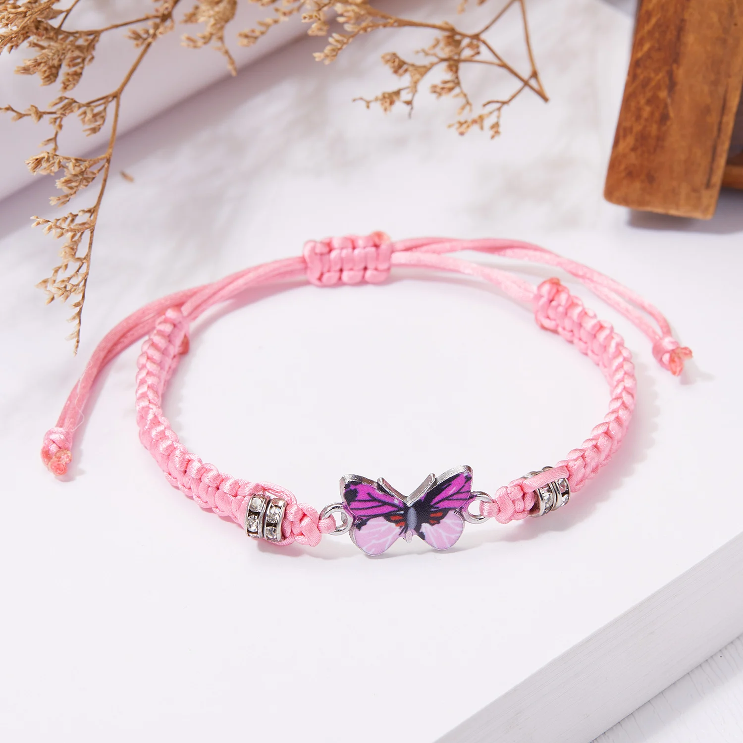 Fashion Handmade Braided String Bracelet for Women Classic Butterfly Pendant Adjustable Charm Bracelets Bangles Party Jewelry