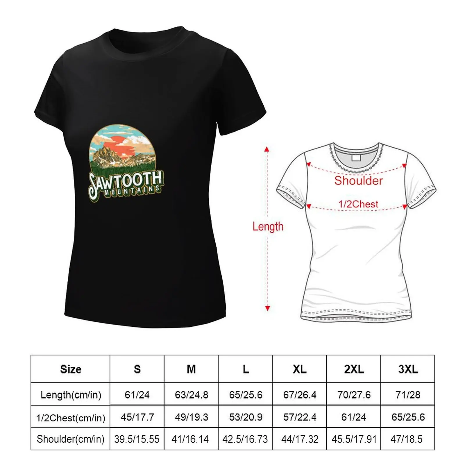 Sawtooth Mountains Idaho Vintage Retro Graphic Premium T-Shirt tees shirts graphic tees graphics tops Women