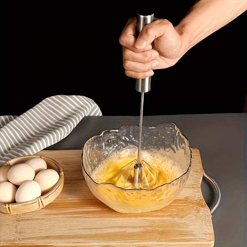 Semi-Automatic Stainless Steel Egg Whisk Manual Push Rotary Mixer Hand Pressure Egg Beater Portable Cream Frother Blender