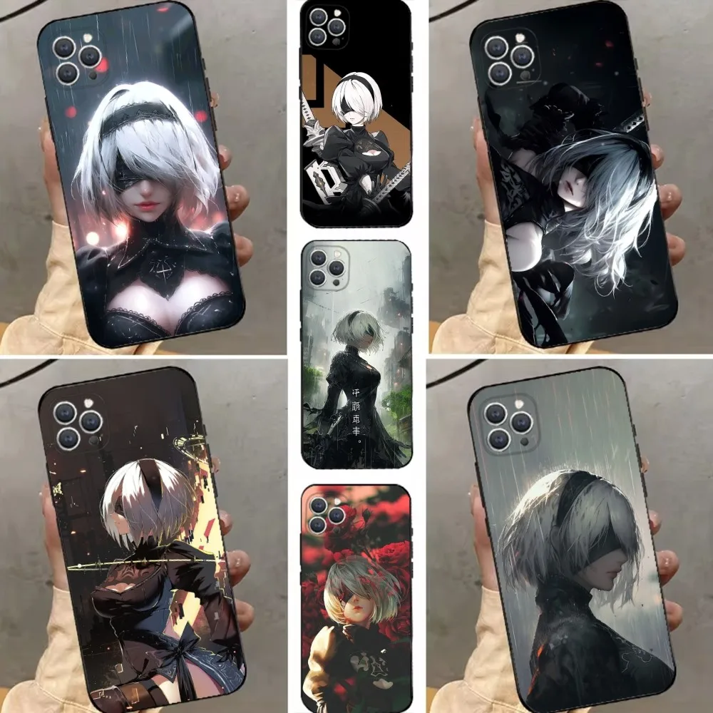 N-NieR 2B A- Automata Phone Case For iPhone 15,14,13,12,11,Plus,Pro Max,XS,X,XR,SE,Mini,8,7 Soft Silicone Black Cover