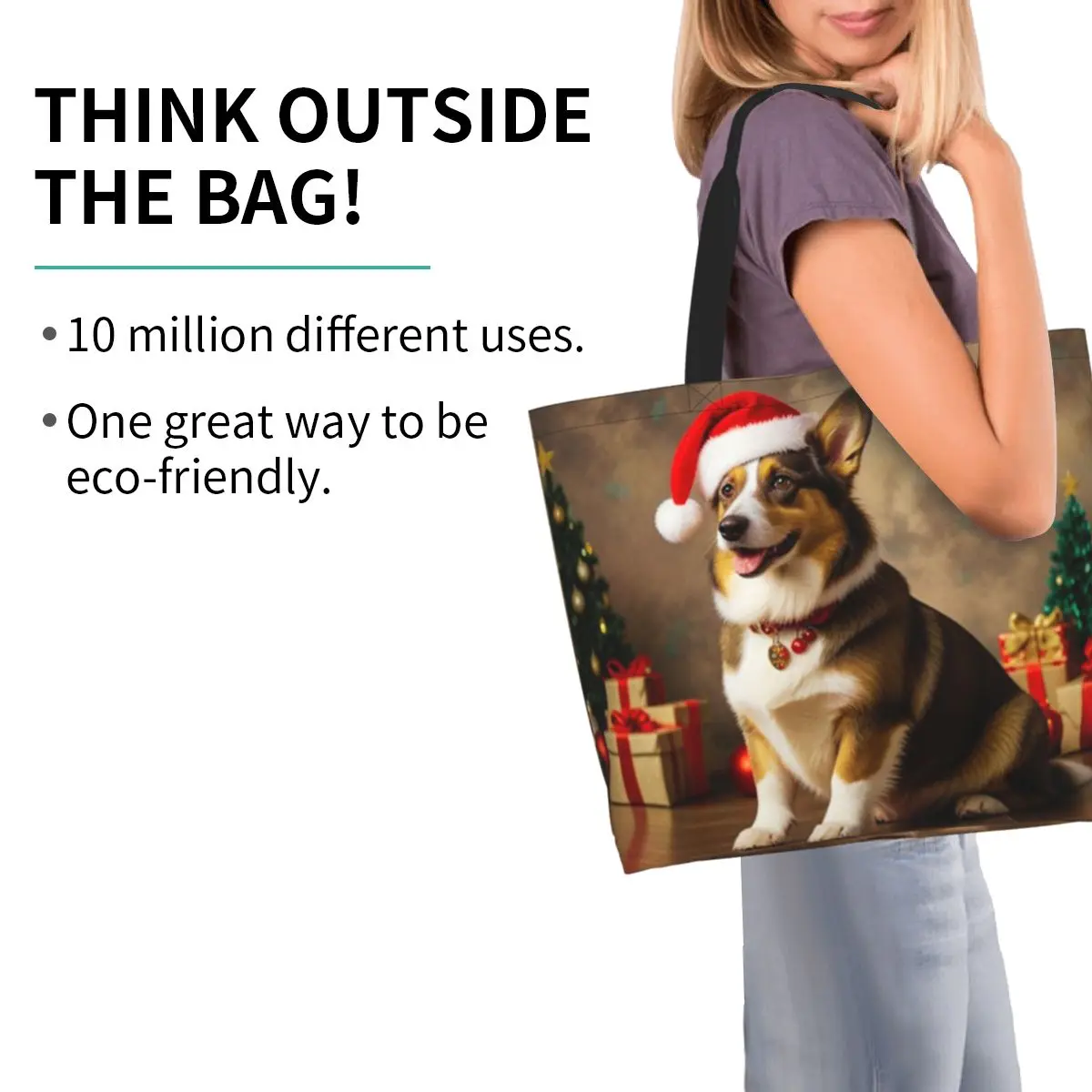 Cardigan Welsh Corgi Dog Christmas Shopping Tote Bag Canvas Large Capacity Shoulder Bags Shopper Grocery Handbag for Women