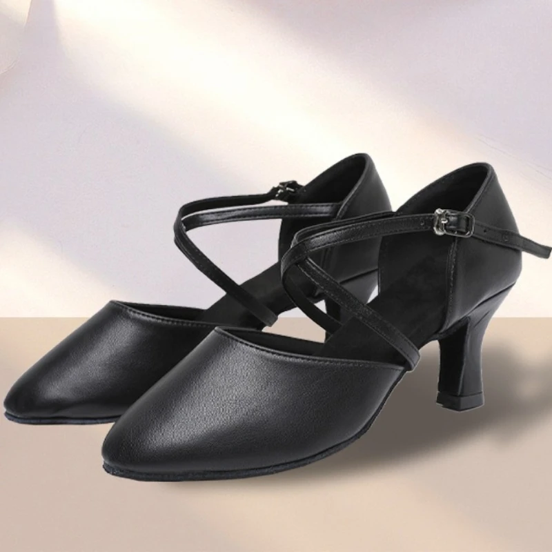女性クロスストラップラテンダンスシューズ大人のインテリアハイヒールソフトソール社交タンゴ指導パフォーマンスダンスシューズ 5/7 センチメートル