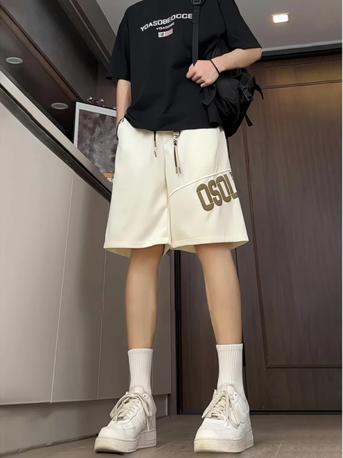 

American Sle Baskeall orts Men's Summer Outdoor Wear High School Trendy Loose Straight Leg Five-Quarter Mid-Pants
