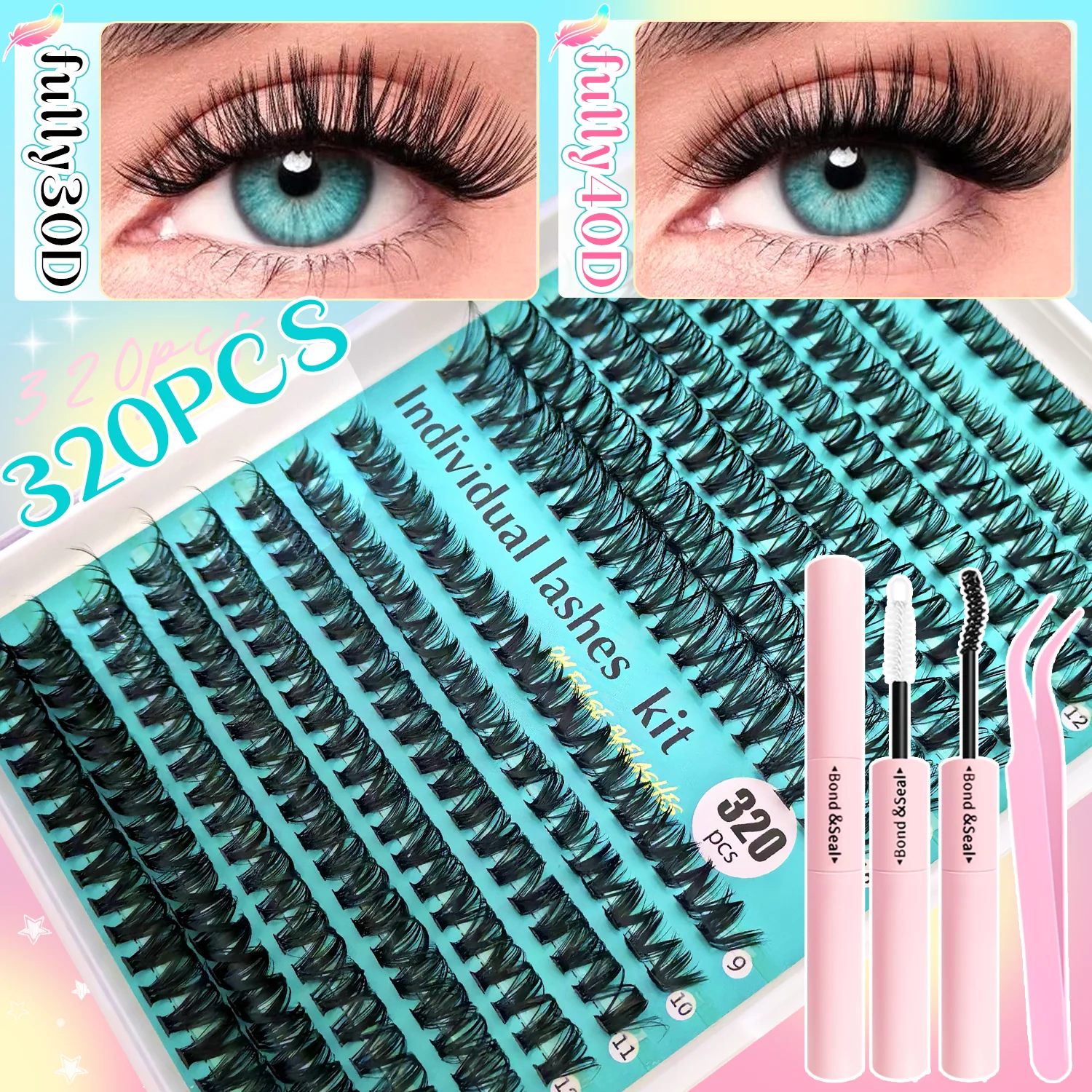 Kit de cílios finos e macios de penas em cluster 320/790 – glamour diário sem esforço com mistura de comprimento curvado! Extensões naturais ultDelicadas