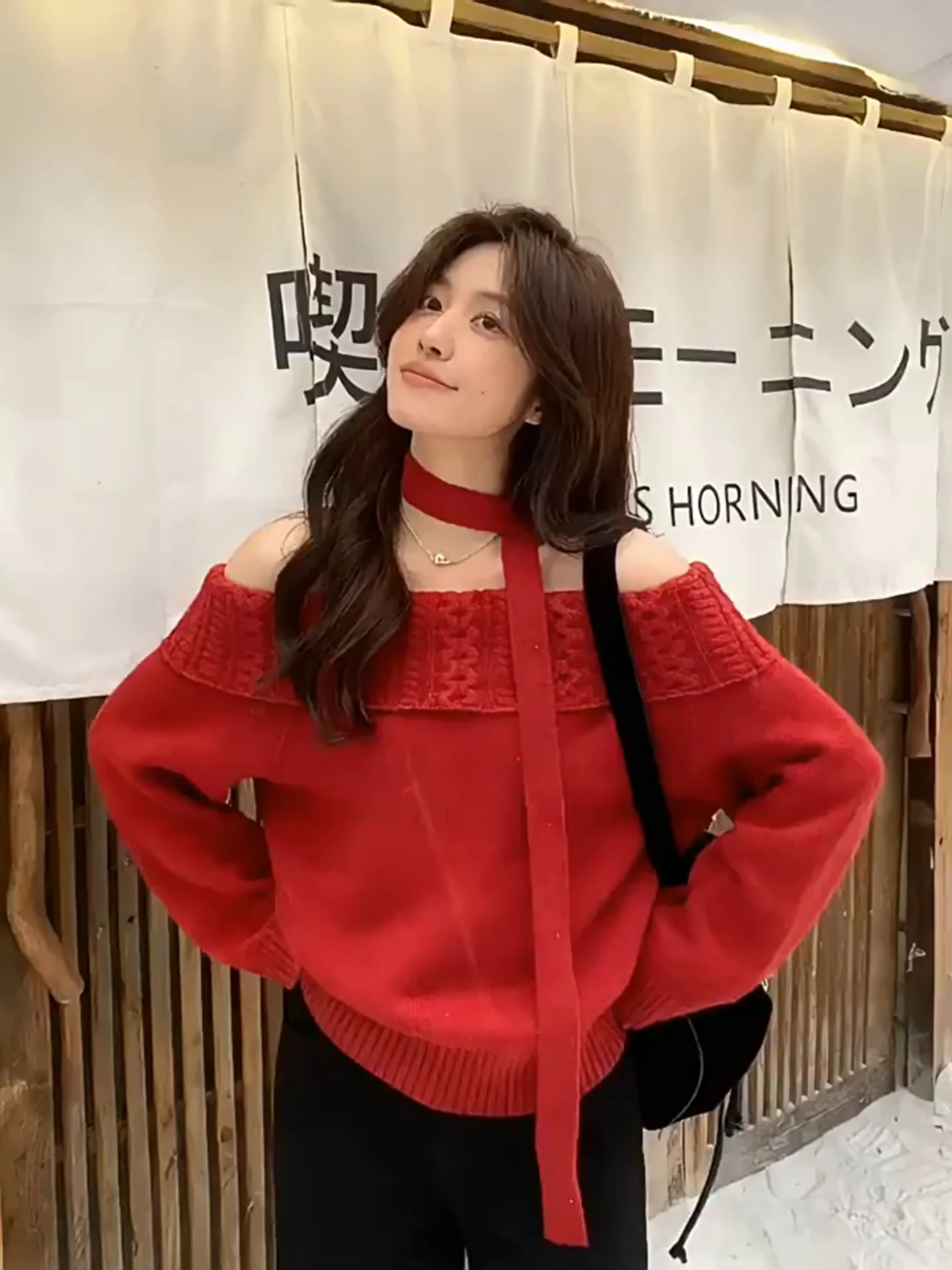 

Red Off-oulder Knitted Sweater Women's Autumn Winter Aosphere Sensation Sa Hanging Ne Knitwear Cisas New Year Top