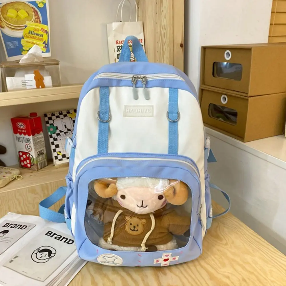 Zaino per studenti trasparente di grande capacità Borsa da scuola di moda in PVC Borse a tracolla doppie in tela multitasche da viaggio