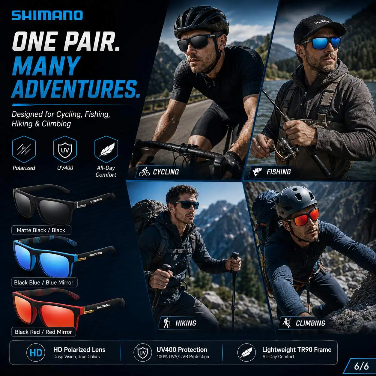 Explore Roads Trails and Fishing Spots with Shimano Polarized UV400 Sunglasses designed for Active Outdoor Performance