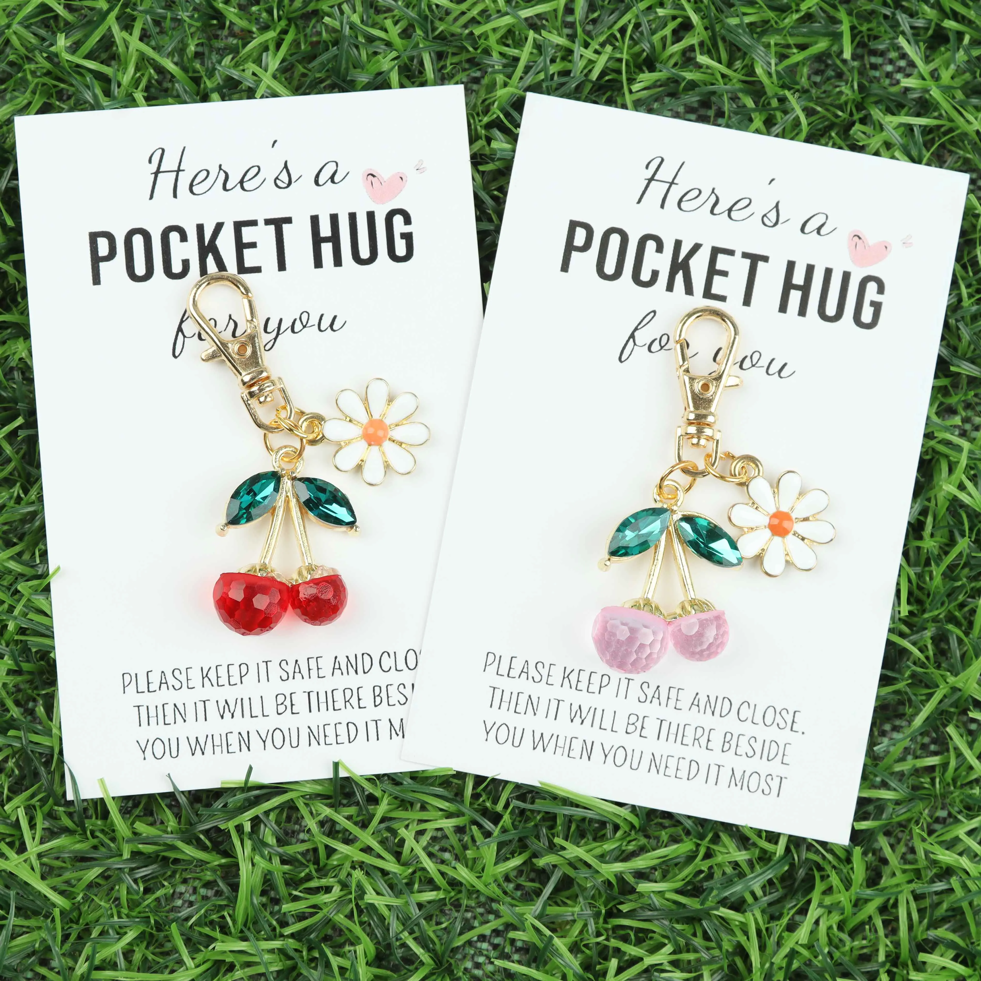 2 Cherry Blossom Keychains, with Accompanying Encouragement Cards, Perfect for Giving to Friends, Mom. The Ideal Gift for a Best Friend, Decorative Bag Pendant.