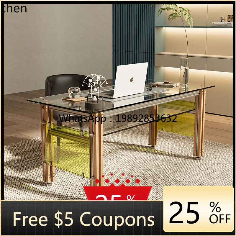 Creative Computer Desk Tempered Glass Household Aluminum Profile Study Desk Work Desk