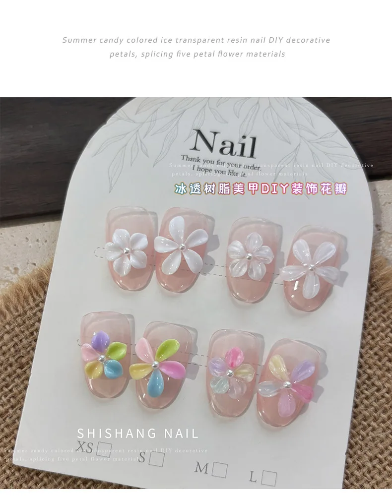 100 Stück/Beutel 3D-Harz-Blütenblatt-Nagelcharms in verschiedenen Farben, Press-on-Nagelzubehör für DIY-Nagelkunst-Dekoration – Detail 5