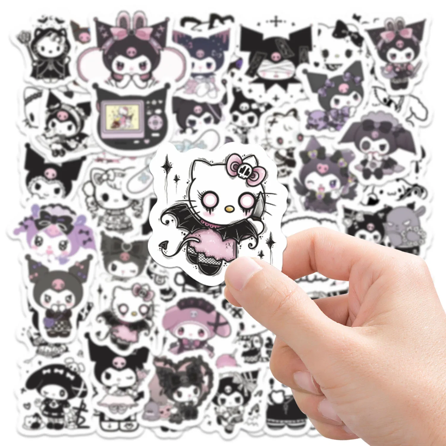 60PCS Sanrio Cute Gothic Style Kuromi Stickers Cartoon Fun Doodle Decorative Scooter Suitcase Scrapbook Decals Toy Gifts