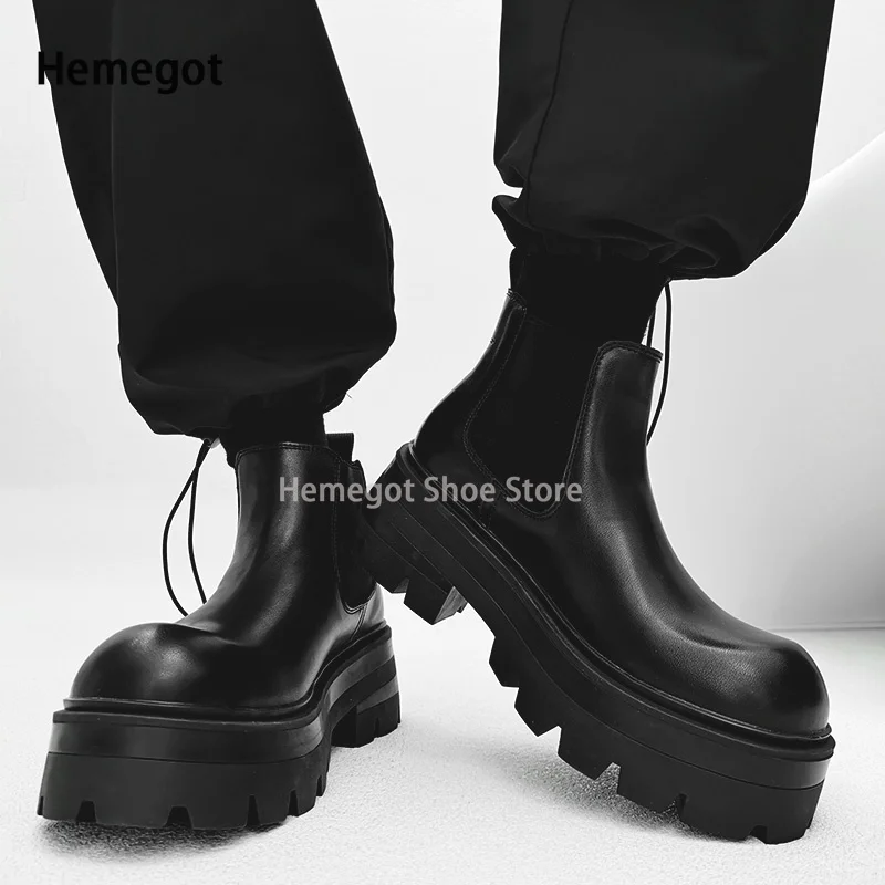 Thick-Soled Chelsea Boots Men's British Style High-Grade Increase Breathable Comfortable Big Head Boots Mid-Top Ankle Boots