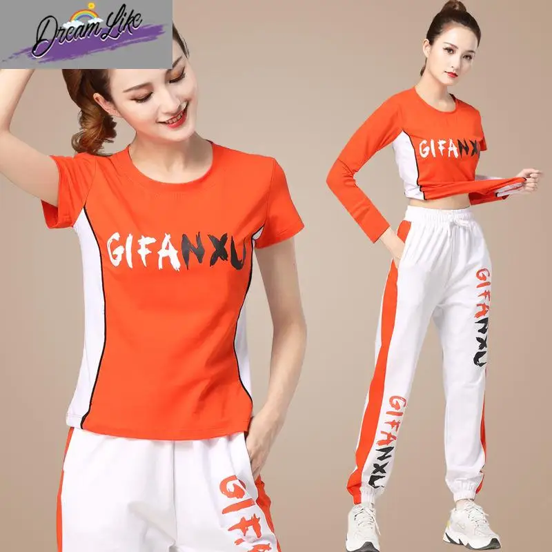 

New Women's Square Dance Fitn Clothes Set Step-by-Step Dance Sportswear Cotton Triacetate Fiber Stage Costume