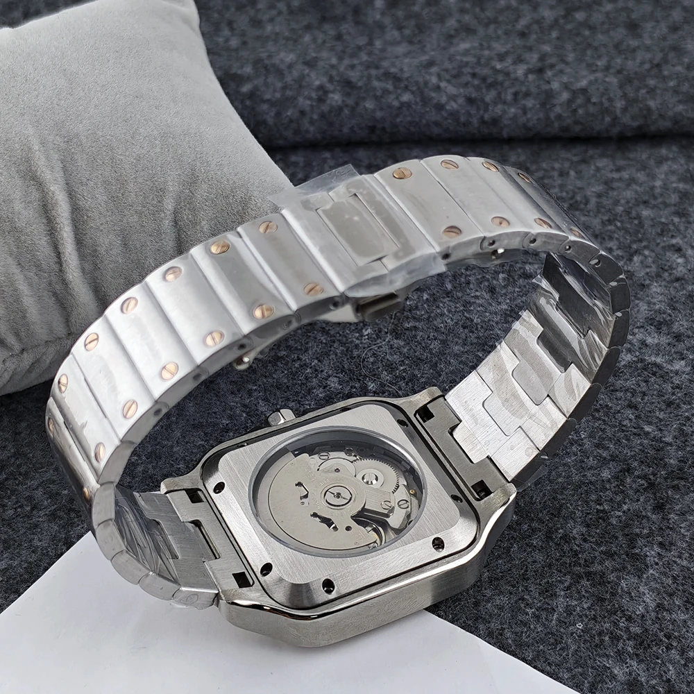 Reloj cuadrado NH35 de 38mm para hombre, reloj automático con logotipo personalizado, esfera de oro rosa, adecuado para accesorios de reloj con movimiento NH35