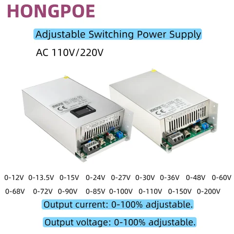 1500W Switching Power Supply 110V/220V AC To DC 12V 13.5V 15V 24V 36V 48V 60V 72V 85V 90V 110V 150V 200V Adjustable Voltage SMPS