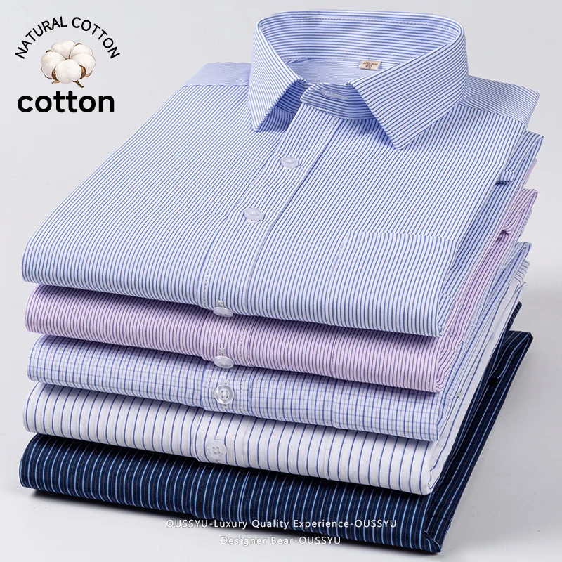 

Good Quality Summer Business Casual Striped Plaid Men's Long Sleeve Shirt 40%Cotton Formal Workwear Custom Office Uniform Shirts