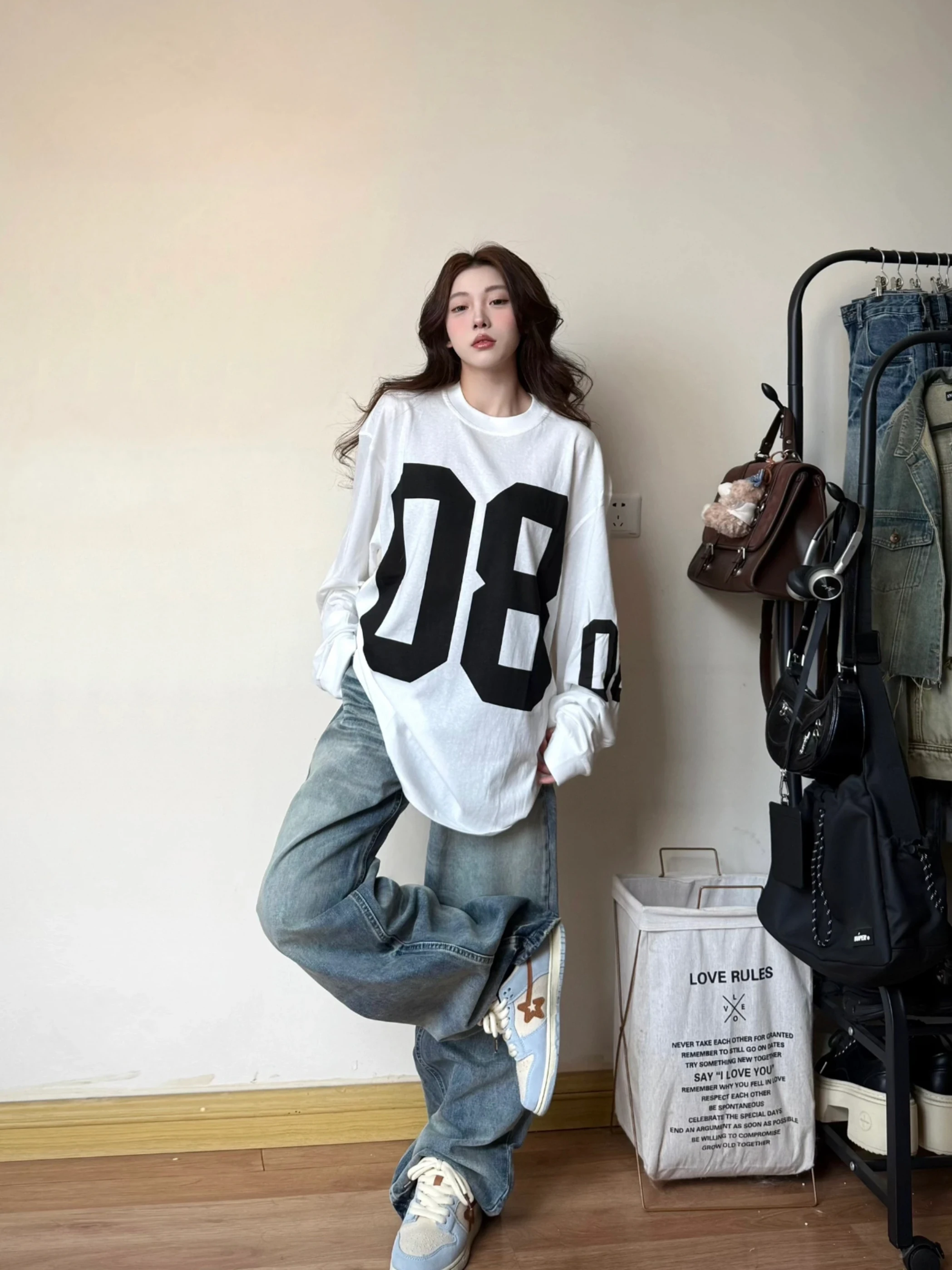 Loose Fit Pure Cotton Long Sleeve T-Shirt Women's Spring Autumn Design Casual Versatile Base Layer Top for Various Activities