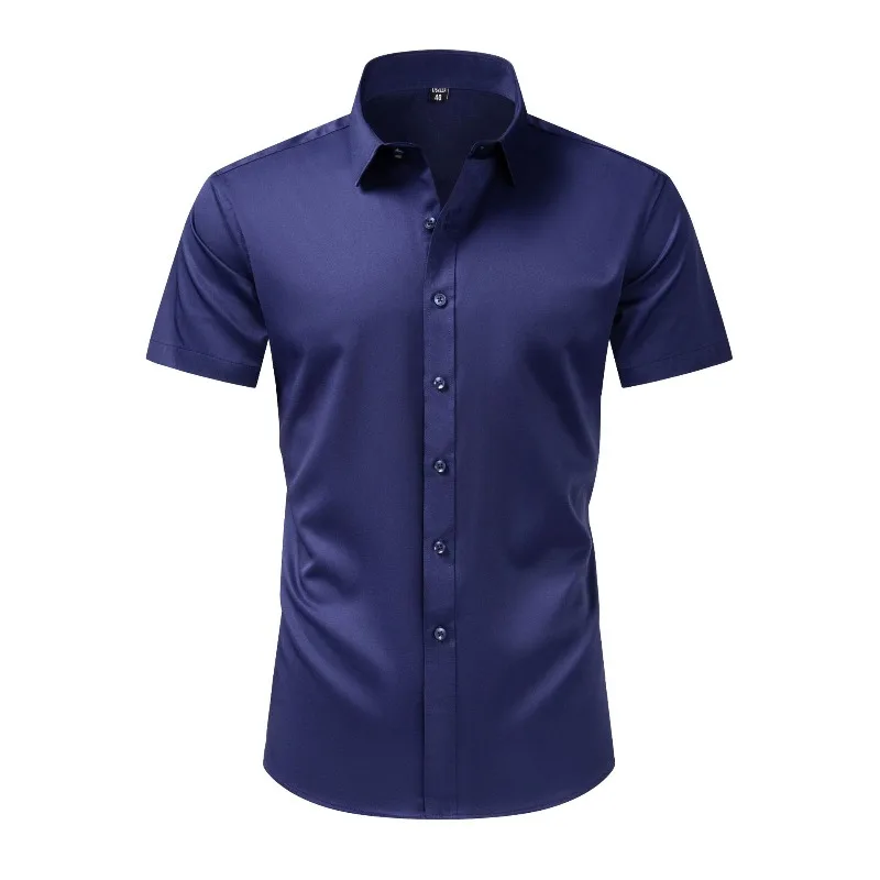 

2026 Men's Short Sleeve Shirt Business Casual Solid Color Four-Sided Elastic Non-ironing Slim-fit Shirt Summer New